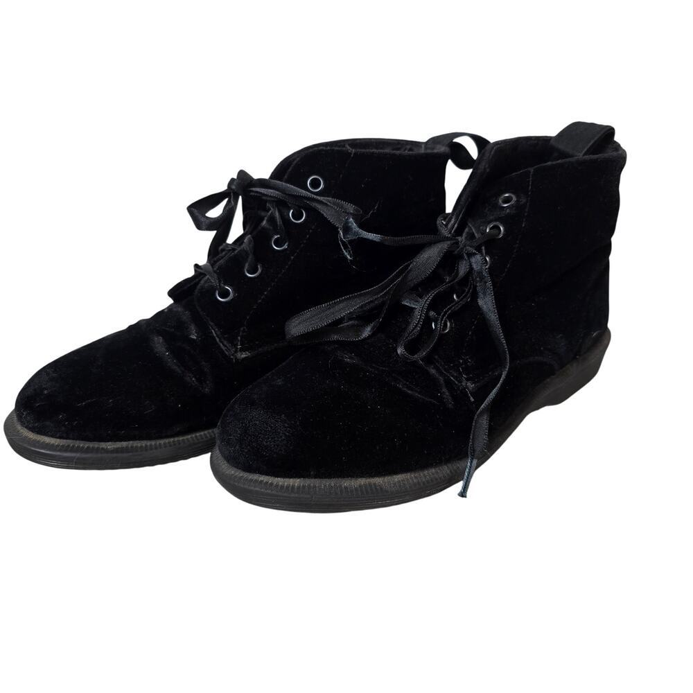 Dr. Martens Lana Black Velvet Lace Up Ankle Boot Sz 8 w 7 m